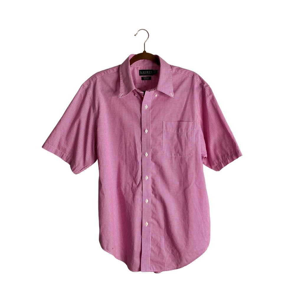Lauren Ralph Lauren Mens Pink Gingham Short Sleeve Button Shirt Preppy Y2K
